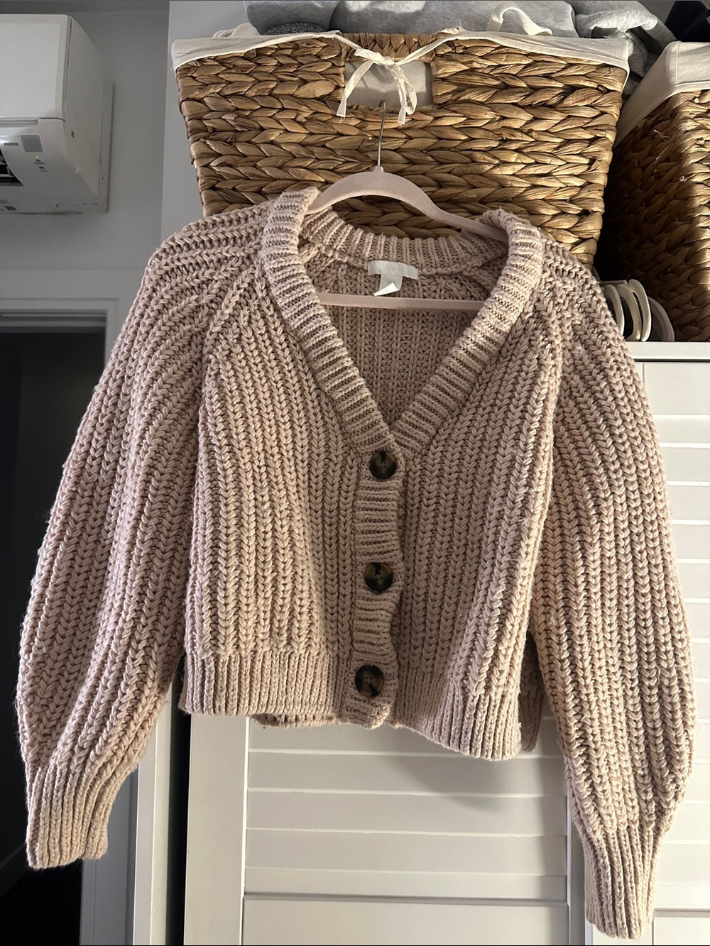 Chunky Knit V-Neck Cardigan Sweater - Beige